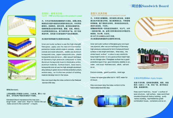 Corrosion Proof FRP Sandwich Panel Fiber Reinforced Plastic Sheet Shock Resistance